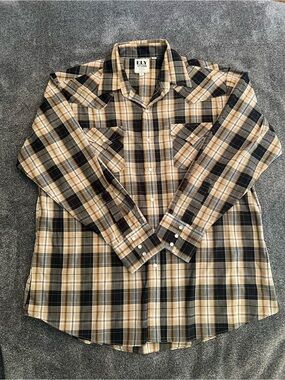 Ely Cattleman Brown and Black Plaid Western Pearl Snap shirt